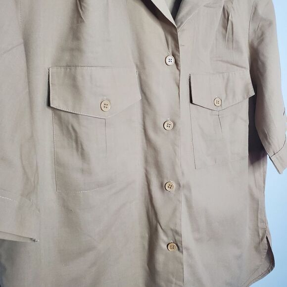 Lady Manhattan 16 Short Sleeve Button Down Shirt Tan Front Breast Pockets - Picture 5 of 7